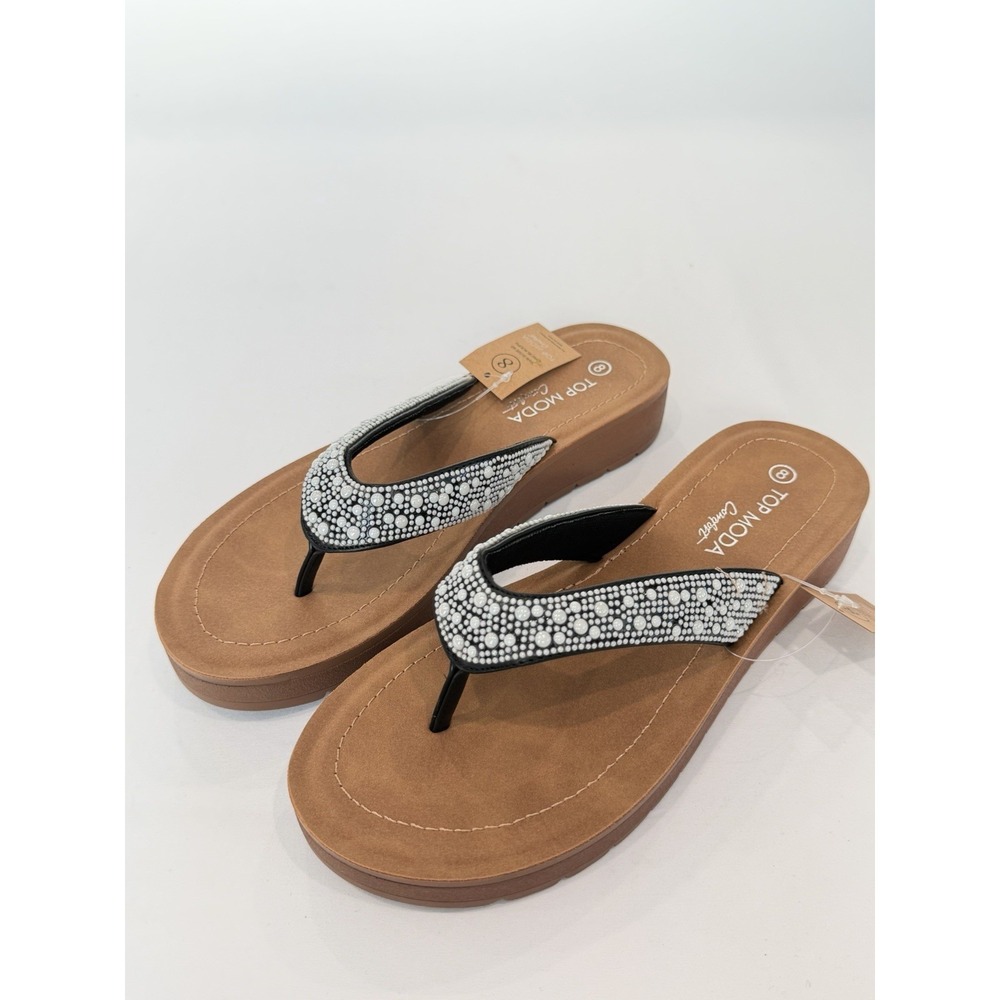 Top Moda platform Flip Flop Sandals Beaded Size 8 Black Preopy Chic